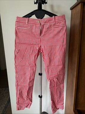 Ann Taylor Red & White Gingham Cropped Pants